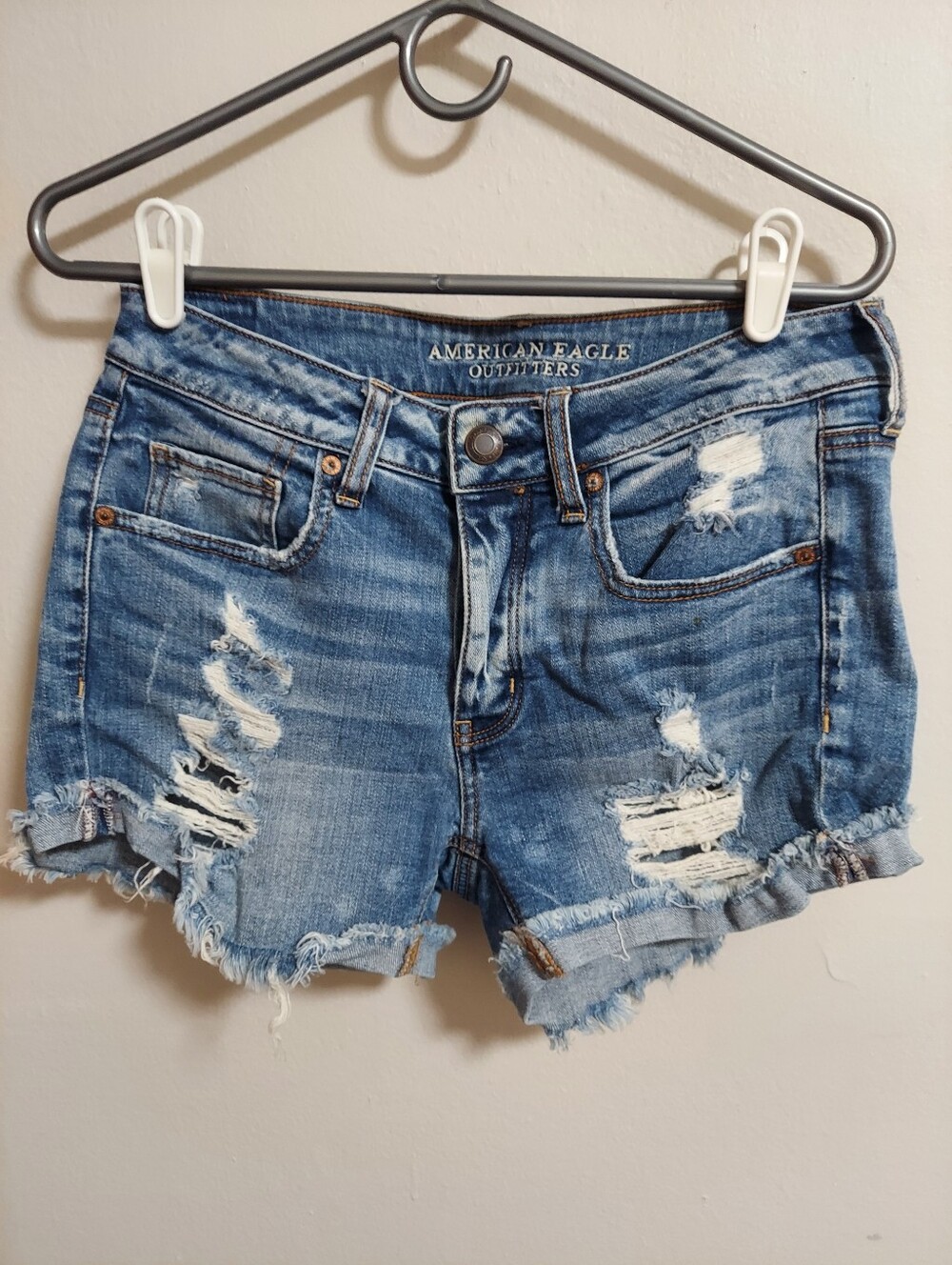 American Eagle Outfitters Blue Distressed Tomgirl Denim Shorts